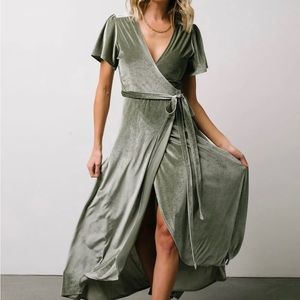 Baltic Born Calvin Sparkle Velvet Wrap Dress | Sage